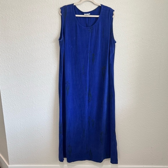 DAWN made in Seattle Womens 1X Blue Floral Printed Maxi Dress Cottage Gorpcore - Picture 1 of 10